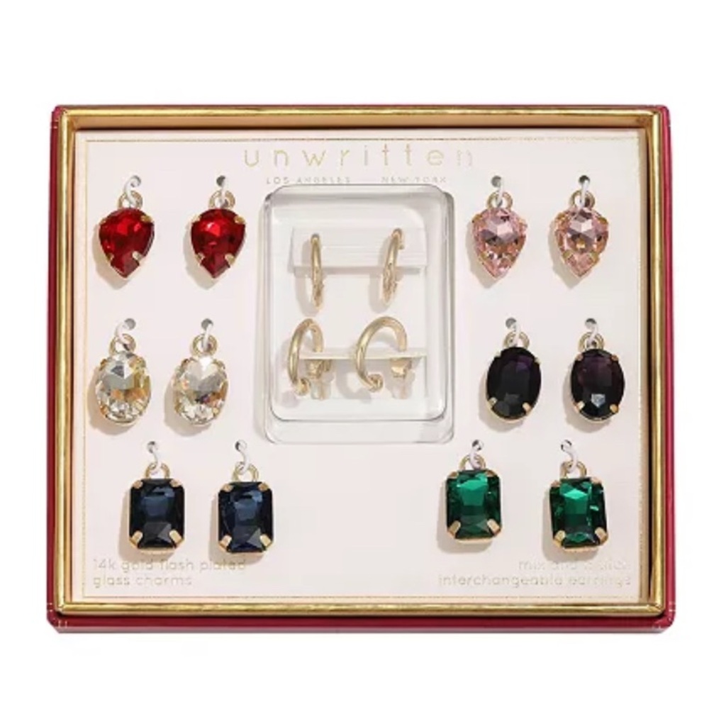 Unwritten Multi-Color Glass Mix and Match Hoop Earring Set NWT